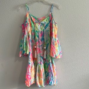 Lilly Pulitzer cover up mini dress bell sleeve colorful beachwear women’s xs